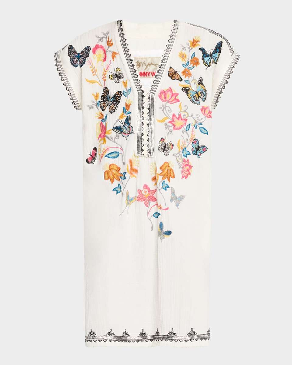 Zippy Embroidered Cotton Gauze Tunic Dress